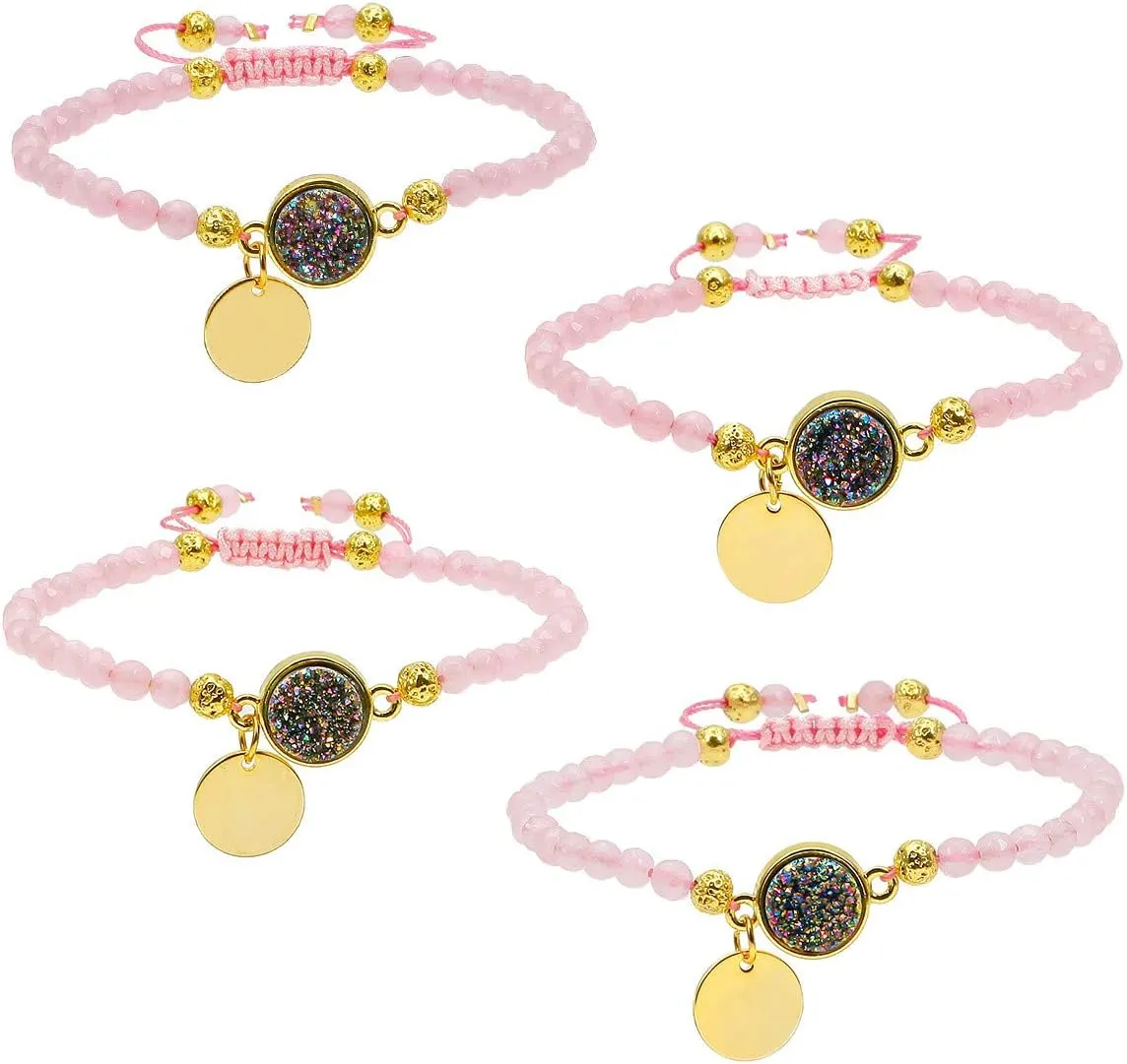 TUMBEELLUWA Beads Bracelets Faceted Stone 4mm Healing Crystal Bracelet Round Druzy Adjustable Handmade Jewelry for Women