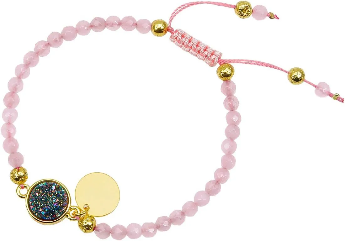 TUMBEELLUWA Beads Bracelets Faceted Stone 4mm Healing Crystal Bracelet Round Druzy Adjustable Handmade Jewelry for Women