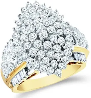Twinkle Tinsel - 3.00Ct Round Cut Lab Created Diamond Cluster Woman's Engagement Ring 14K Yellow Gold FInish
