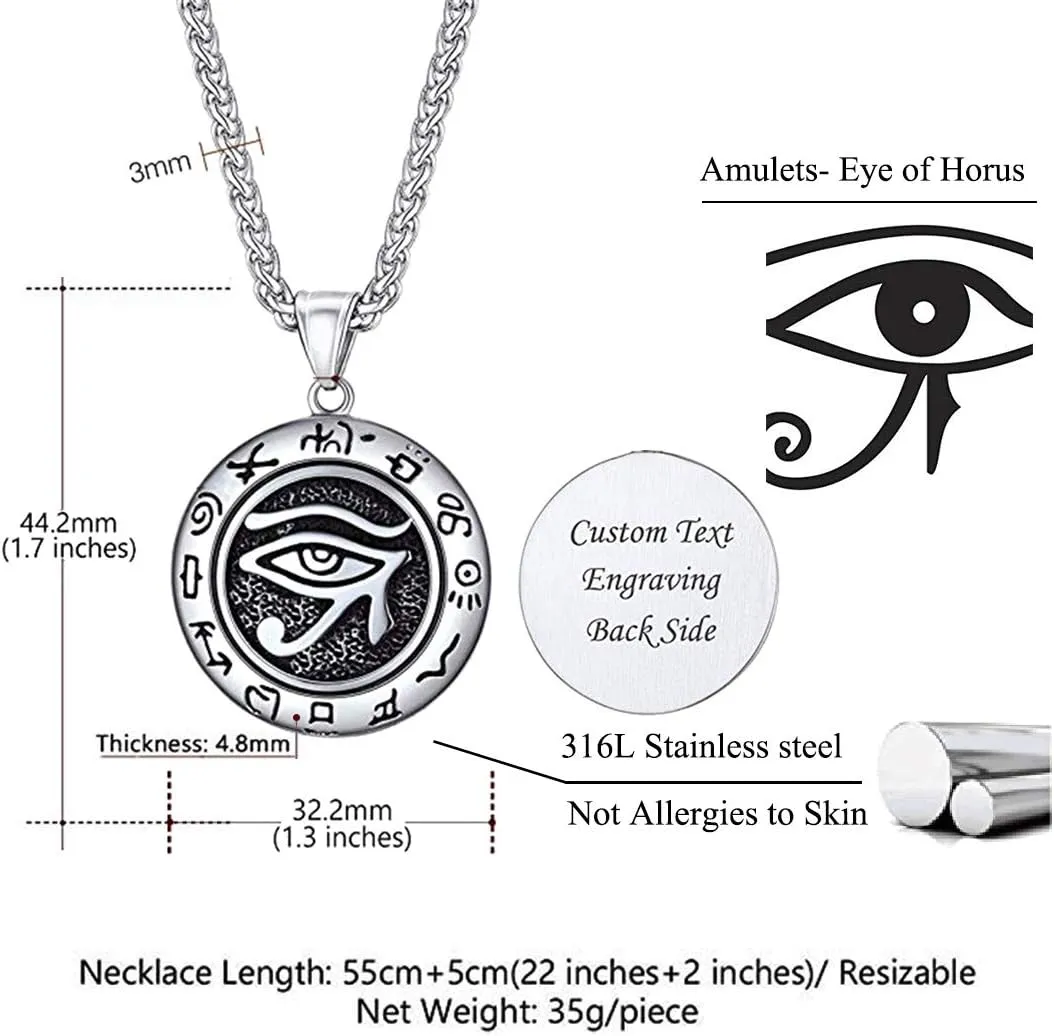 U7 Horus Necklaces for Men Women, Stainless Steel/Black/Gold Plated Ankh Cross Egyptian Symbol Jewelry, Eye of Horrus Pendant with 22 Inch Chain