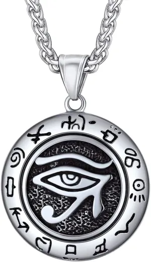 U7 Horus Necklaces for Men Women, Stainless Steel/Black/Gold Plated Ankh Cross Egyptian Symbol Jewelry, Eye of Horrus Pendant with 22 Inch Chain