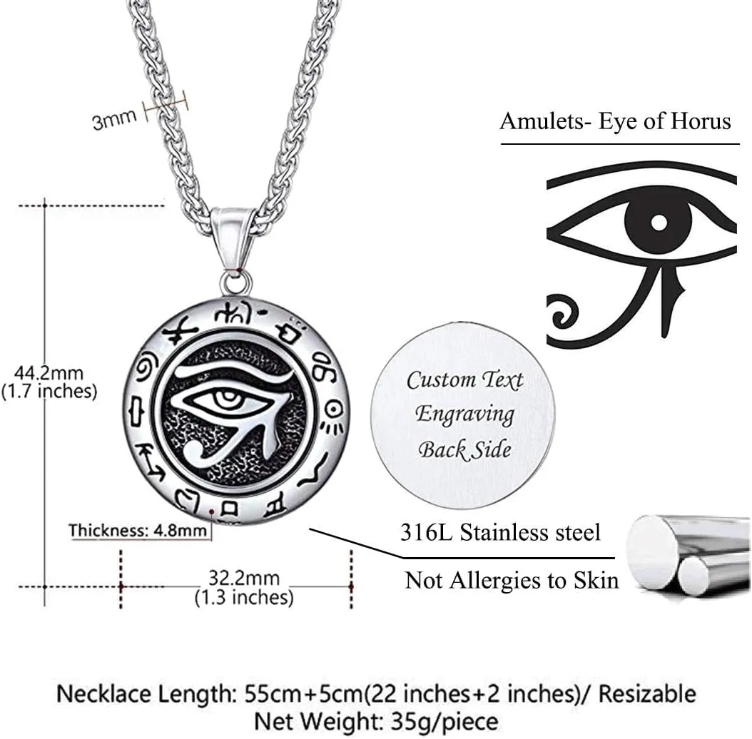 U7 Horus Necklaces for Men Women, Stainless Steel/Black/Gold Plated Ankh Cross Egyptian Symbol Jewelry, Eye of Horrus Pendant with 22 Inch Chain