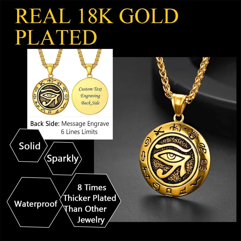U7 Horus Necklaces for Men Women, Stainless Steel/Black/Gold Plated Ankh Cross Egyptian Symbol Jewelry, Eye of Horrus Pendant with 22 Inch Chain
