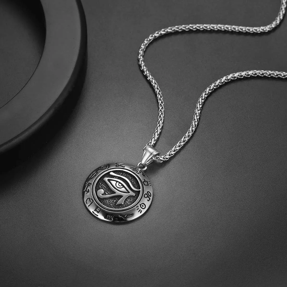 U7 Horus Necklaces for Men Women, Stainless Steel/Black/Gold Plated Ankh Cross Egyptian Symbol Jewelry, Eye of Horrus Pendant with 22 Inch Chain