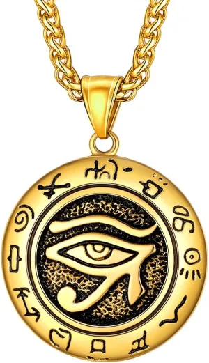 U7 Horus Necklaces for Men Women, Stainless Steel/Black/Gold Plated Ankh Cross Egyptian Symbol Jewelry, Eye of Horrus Pendant with 22 Inch Chain