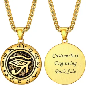 U7 Horus Necklaces for Men Women, Stainless Steel/Black/Gold Plated Ankh Cross Egyptian Symbol Jewelry, Eye of Horrus Pendant with 22 Inch Chain