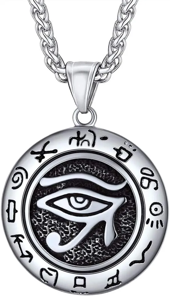 U7 Horus Necklaces for Men Women, Stainless Steel/Black/Gold Plated Ankh Cross Egyptian Symbol Jewelry, Eye of Horrus Pendant with 22 Inch Chain