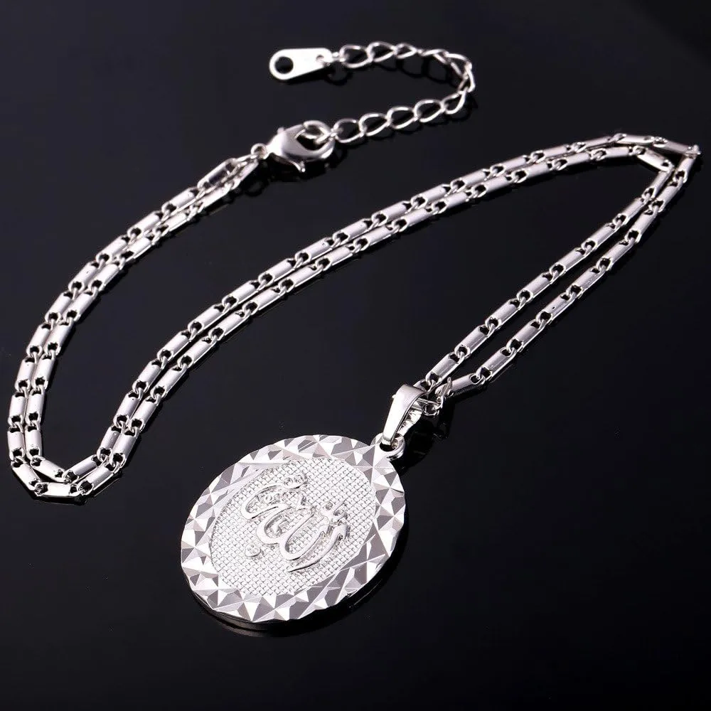 U7 Men Women 18K Gold/Platinum Plated Islamic Muslim Jewelry Oval Allah Pendant Necklace
