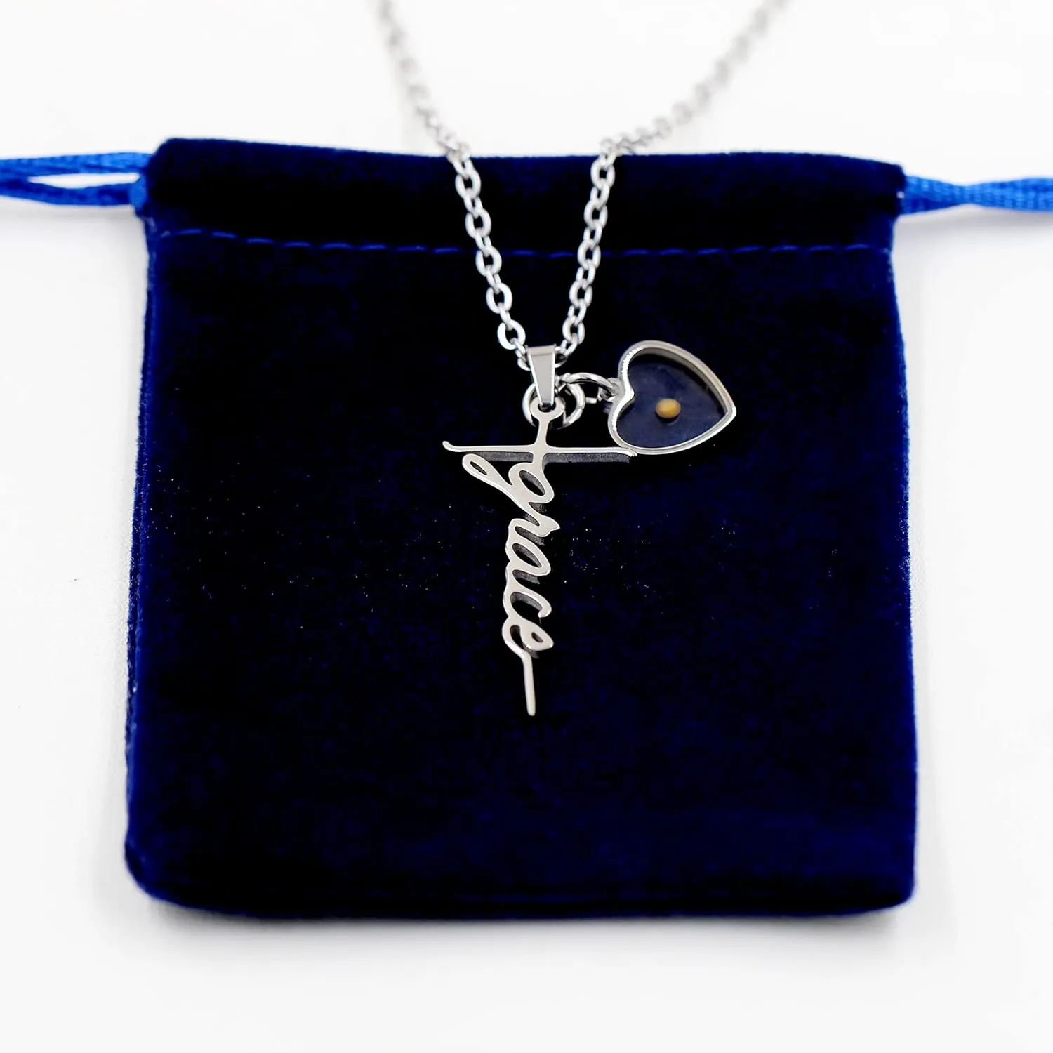 Uloveido Initial Faith Cross Necklace with Mustard Seed Heart Christian Jewelry Stainless Y1378