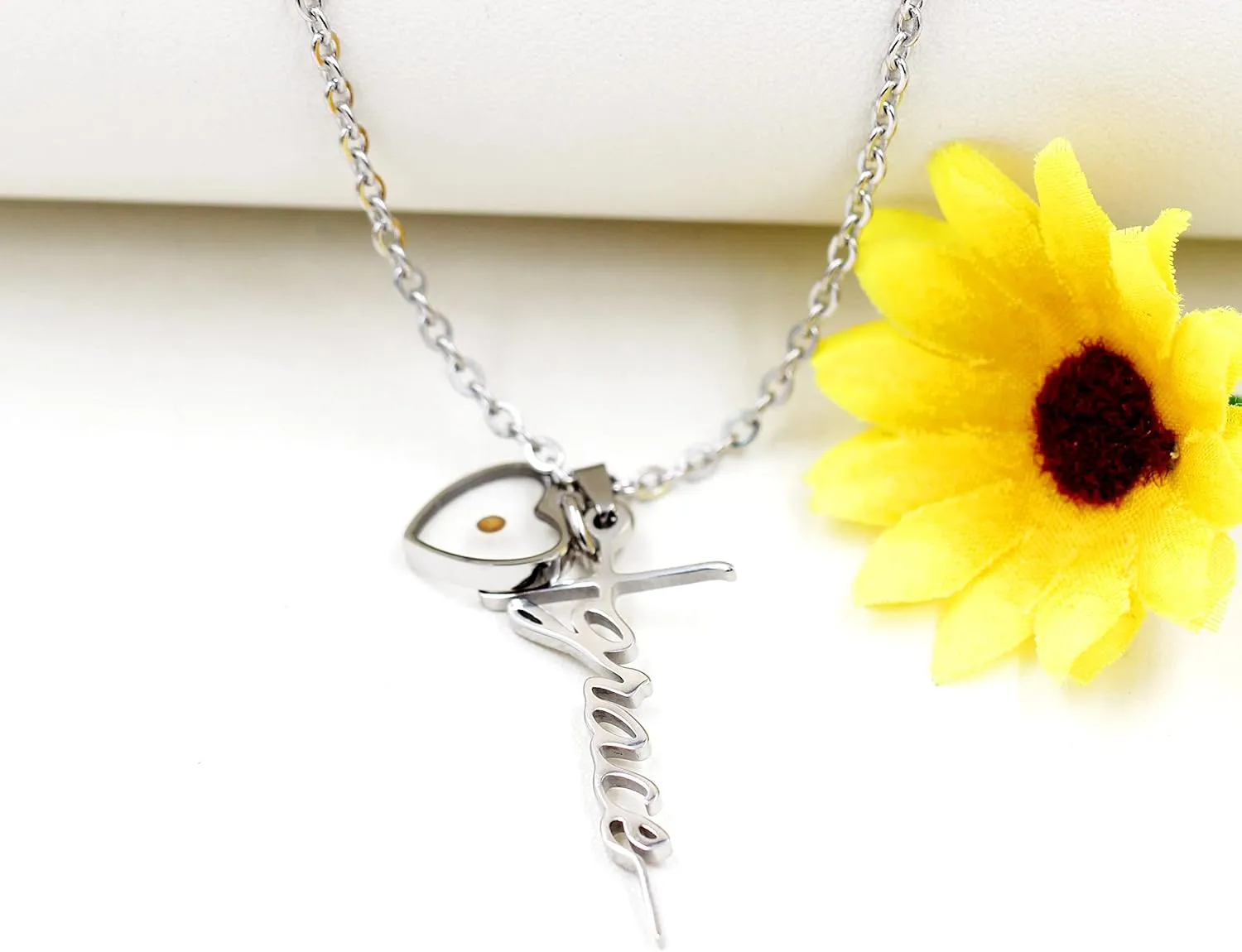Uloveido Initial Faith Cross Necklace with Mustard Seed Heart Christian Jewelry Stainless Y1378