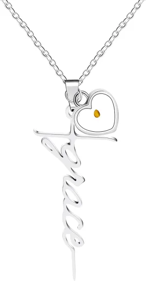 Uloveido Initial Faith Cross Necklace with Mustard Seed Heart Christian Jewelry Stainless Y1378