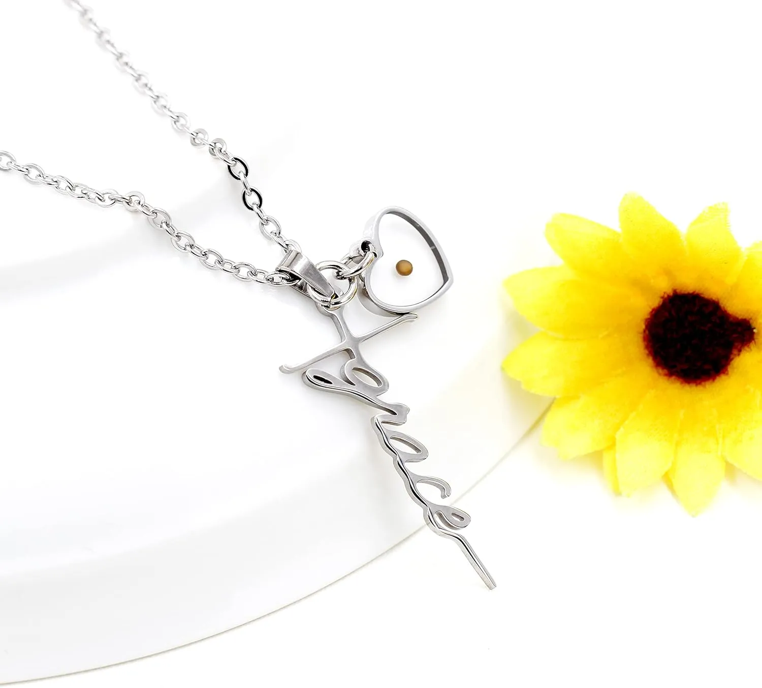 Uloveido Initial Faith Cross Necklace with Mustard Seed Heart Christian Jewelry Stainless Y1378