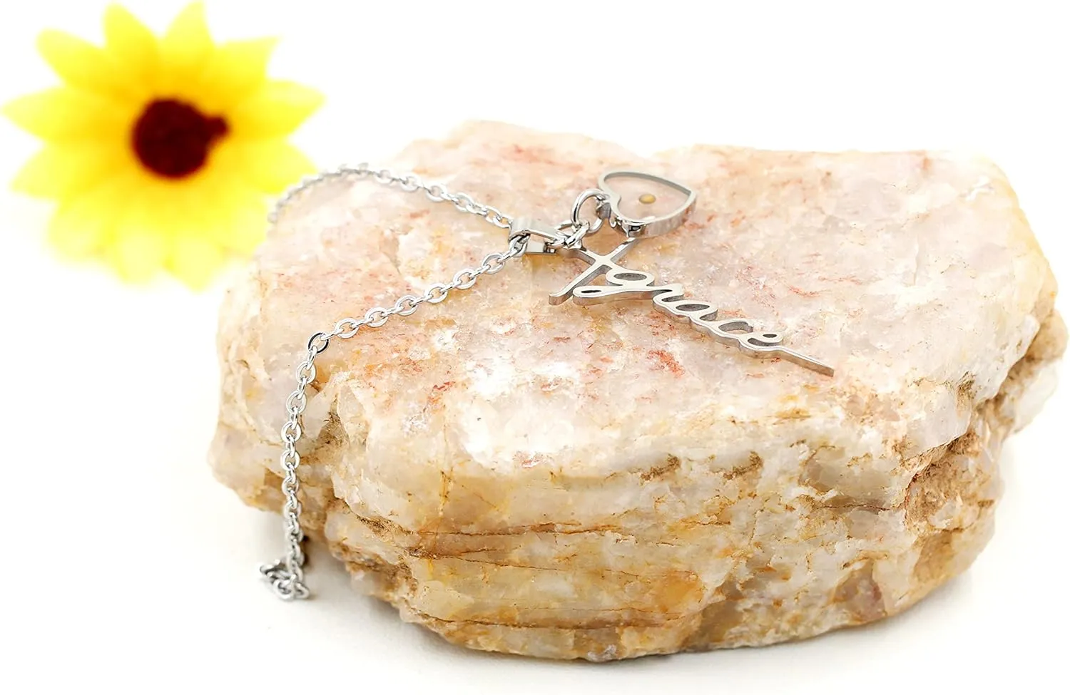 Uloveido Initial Faith Cross Necklace with Mustard Seed Heart Christian Jewelry Stainless Y1378