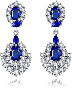 Uloveido Luxury Exaggerated Simulated Oval Sapphire Stud Drop Dangle Female Long Infinity Earrings Y488