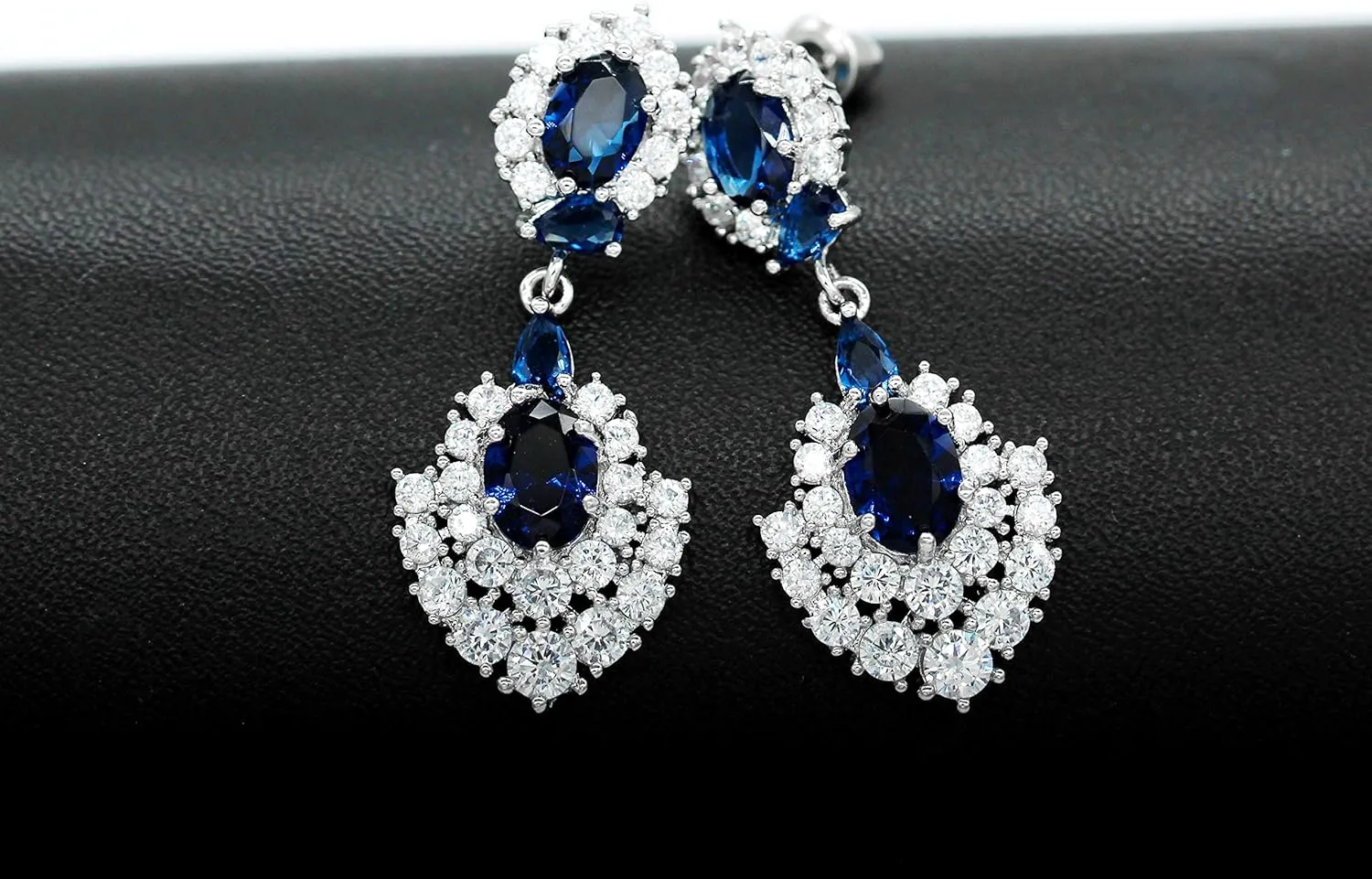 Uloveido Luxury Exaggerated Simulated Oval Sapphire Stud Drop Dangle Female Long Infinity Earrings Y488