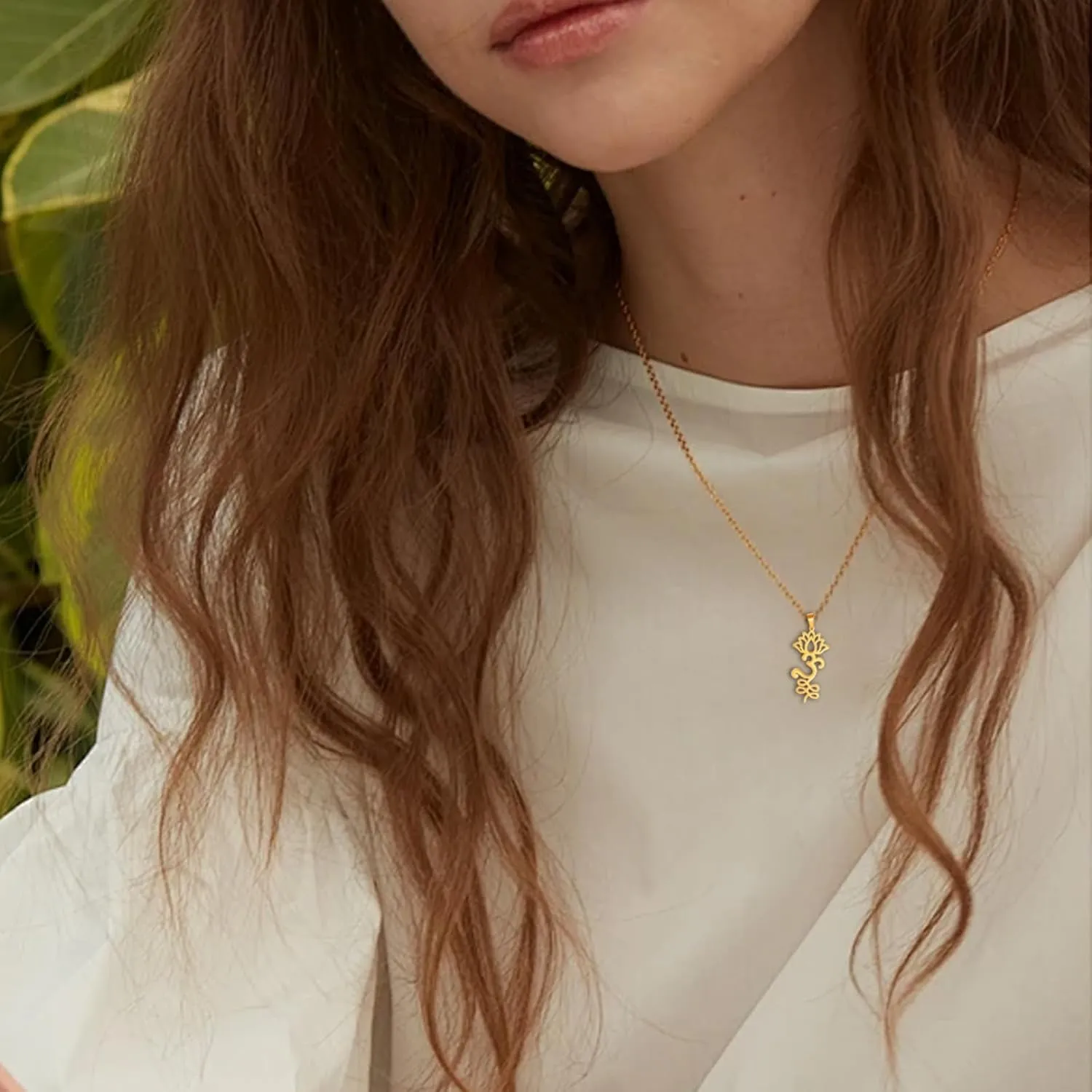 UNIFT Lotus Flower Om Necklace for Women Stainless Steel Chic Aum Om Ohm Lotus Flower Pendant Necklace Hindu Meditation Jewelry Gift