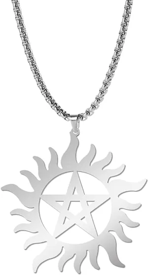 UNIFT Pentagram Sun Wheel Layered Necklace For Women Men Stainless Steel Dainty Chic Sun Sunburst Pentacle Pendant Double Layer Necklace Jewelry Gift