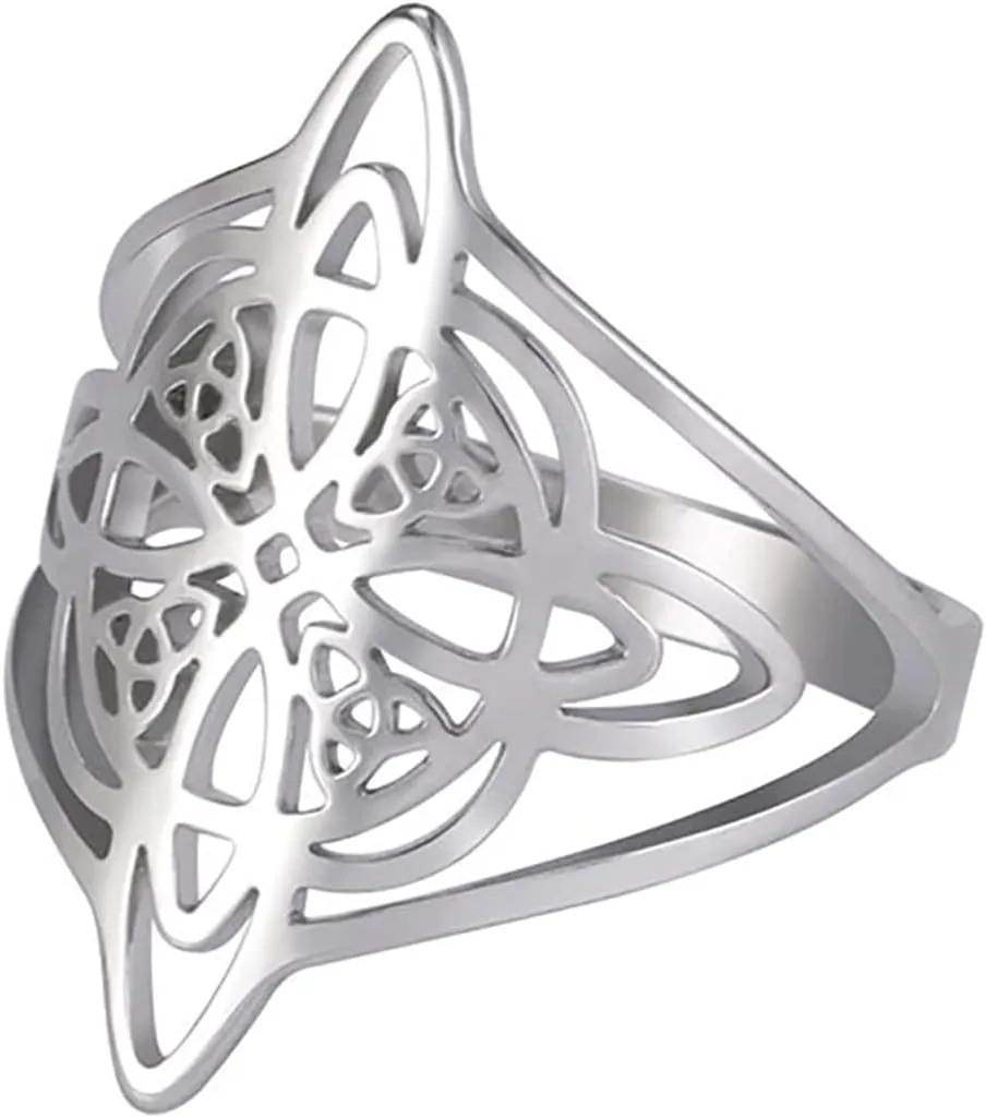 UNIFT Witch Knot Ring for Women Stainless Steel Chic Elegant Geometric Style Witchcraft Celtic Trinity Ring Wiccan Amulet Jewelry Mother's Day Birthday Gift