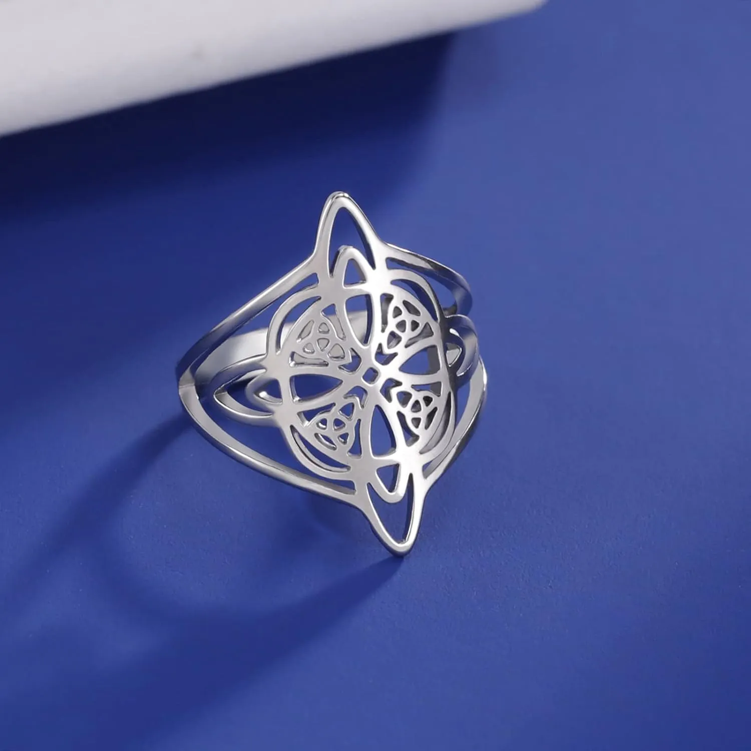 UNIFT Witch Knot Ring for Women Stainless Steel Chic Elegant Geometric Style Witchcraft Celtic Trinity Ring Wiccan Amulet Jewelry Mother's Day Birthday Gift