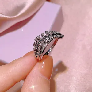 Unique Branch Shape Design Fashion CZ Eternity Ring Wedding Band for Women Delicate Floral Leaf Fashion Jewellery Gifts (US Size 8)