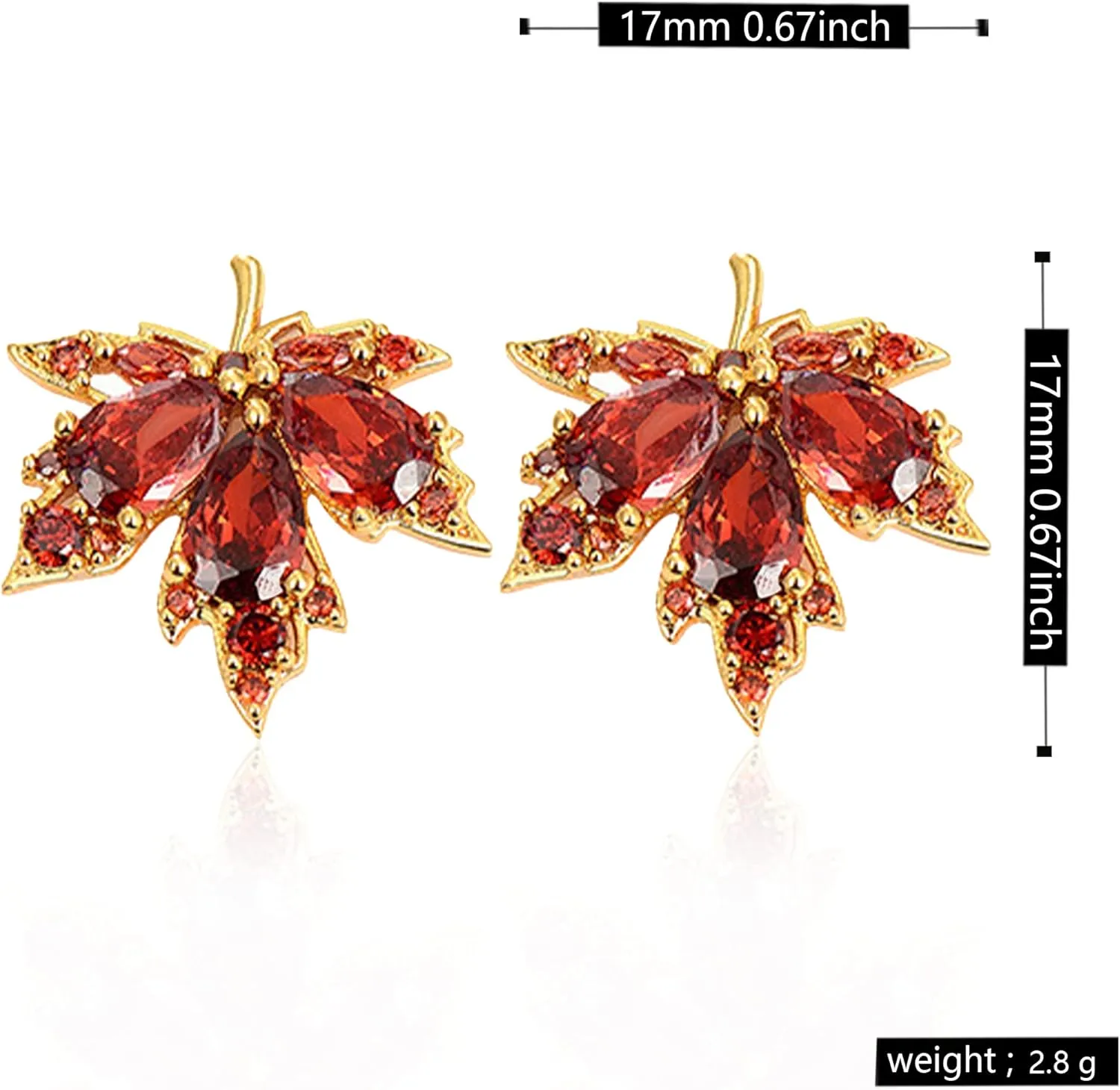 Unique Dainty Sparkly Crystal Orange Red Maple Leaf Dangle Drop Stud Earrings Cute Elegant Glitter Rhinestone Leaf Stud Earrings for Women