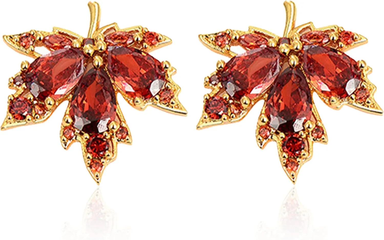 Unique Dainty Sparkly Crystal Orange Red Maple Leaf Dangle Drop Stud Earrings Cute Elegant Glitter Rhinestone Leaf Stud Earrings for Women