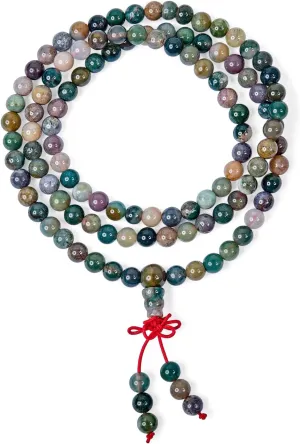 Unisex Brown Earth Gemstone Natural Carnelian Red Buddhist Mala Prayer Bead Long Natural Strands Beads for Meditation Prayer Yoga Rosary Necklace For Men For Women Stacking Wrap Stretch Bracelet