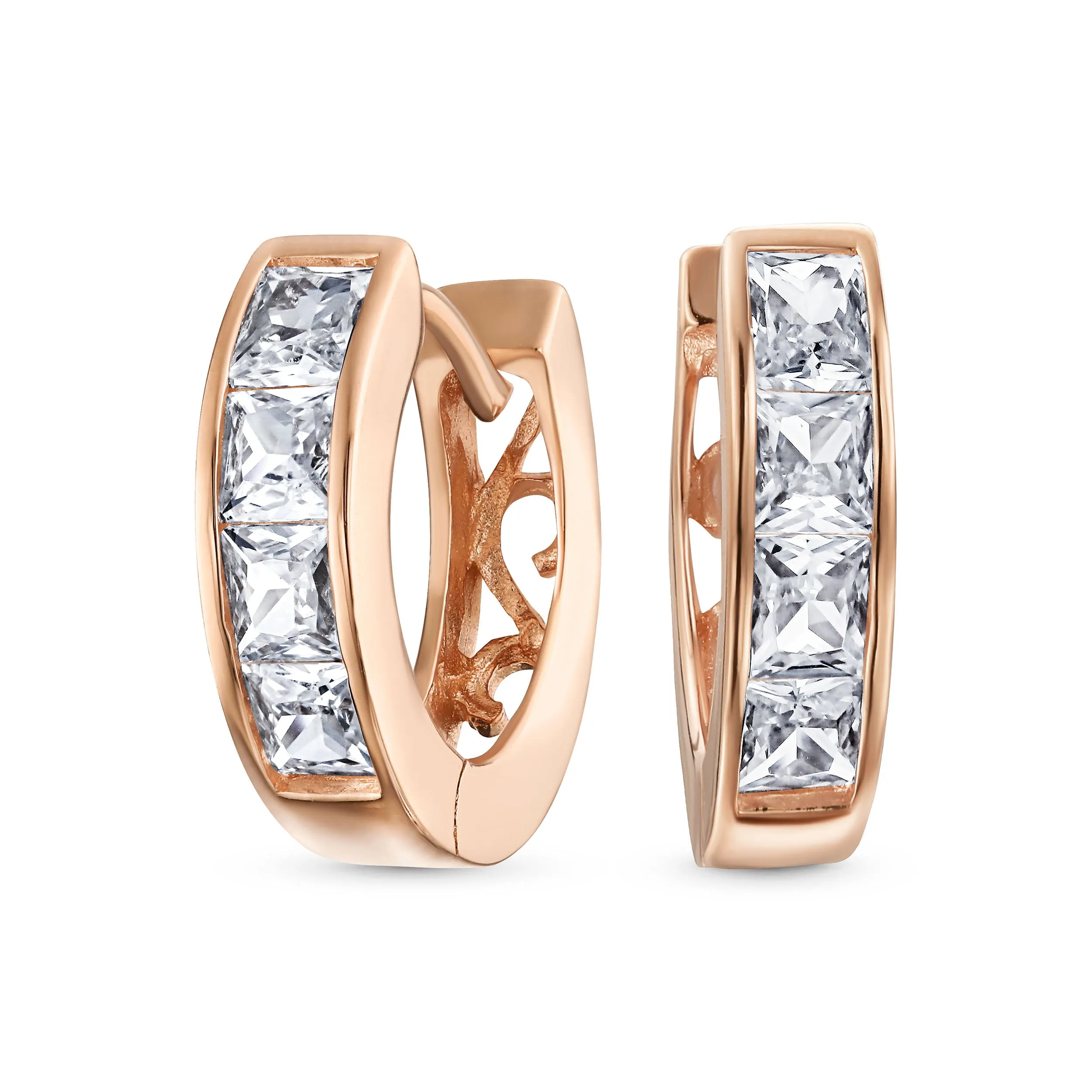 Unisex Small CZ Hoop Earrings in Gold-Plated Sterling Silver Multi-Color Options