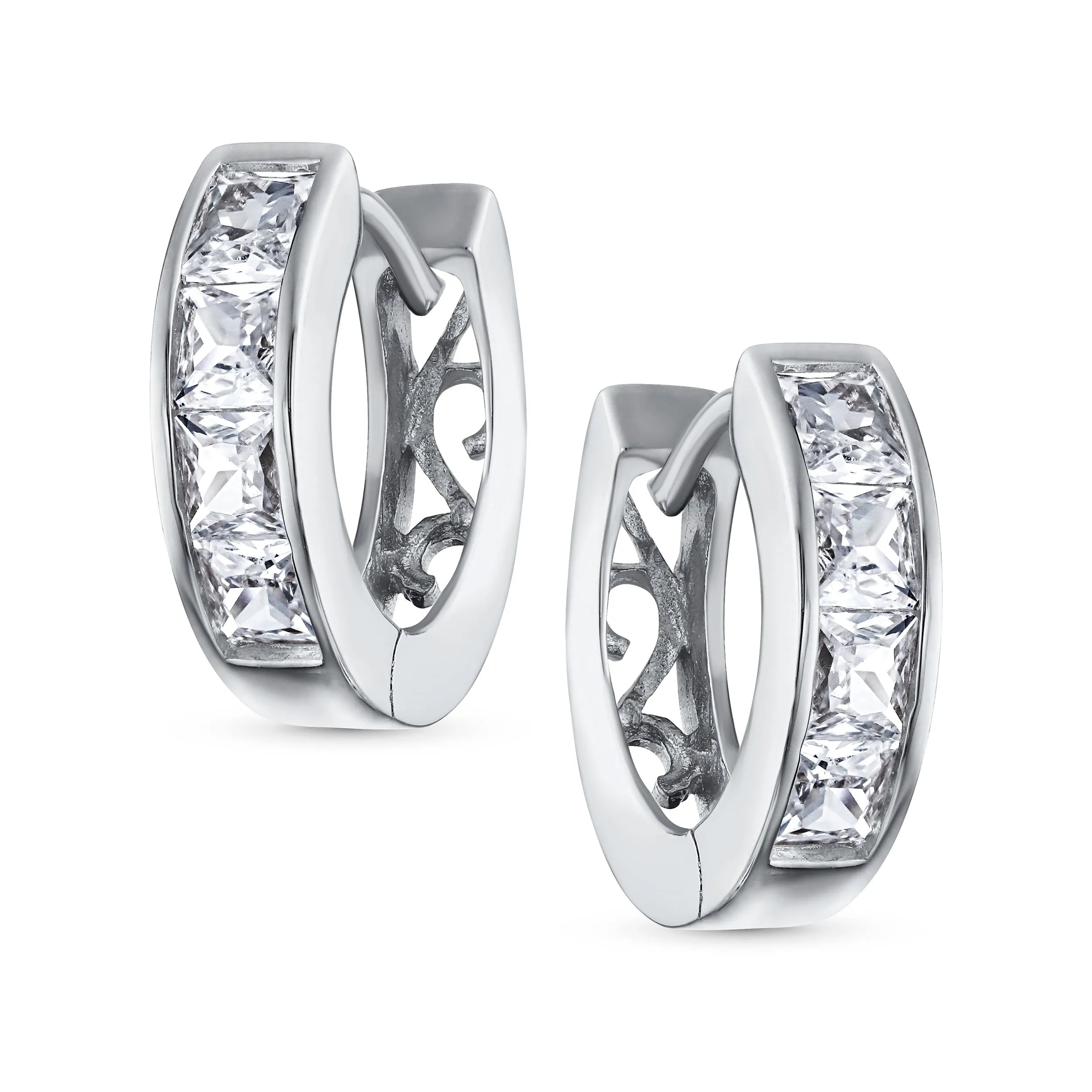 Unisex Small CZ Hoop Earrings in Gold-Plated Sterling Silver Multi-Color Options