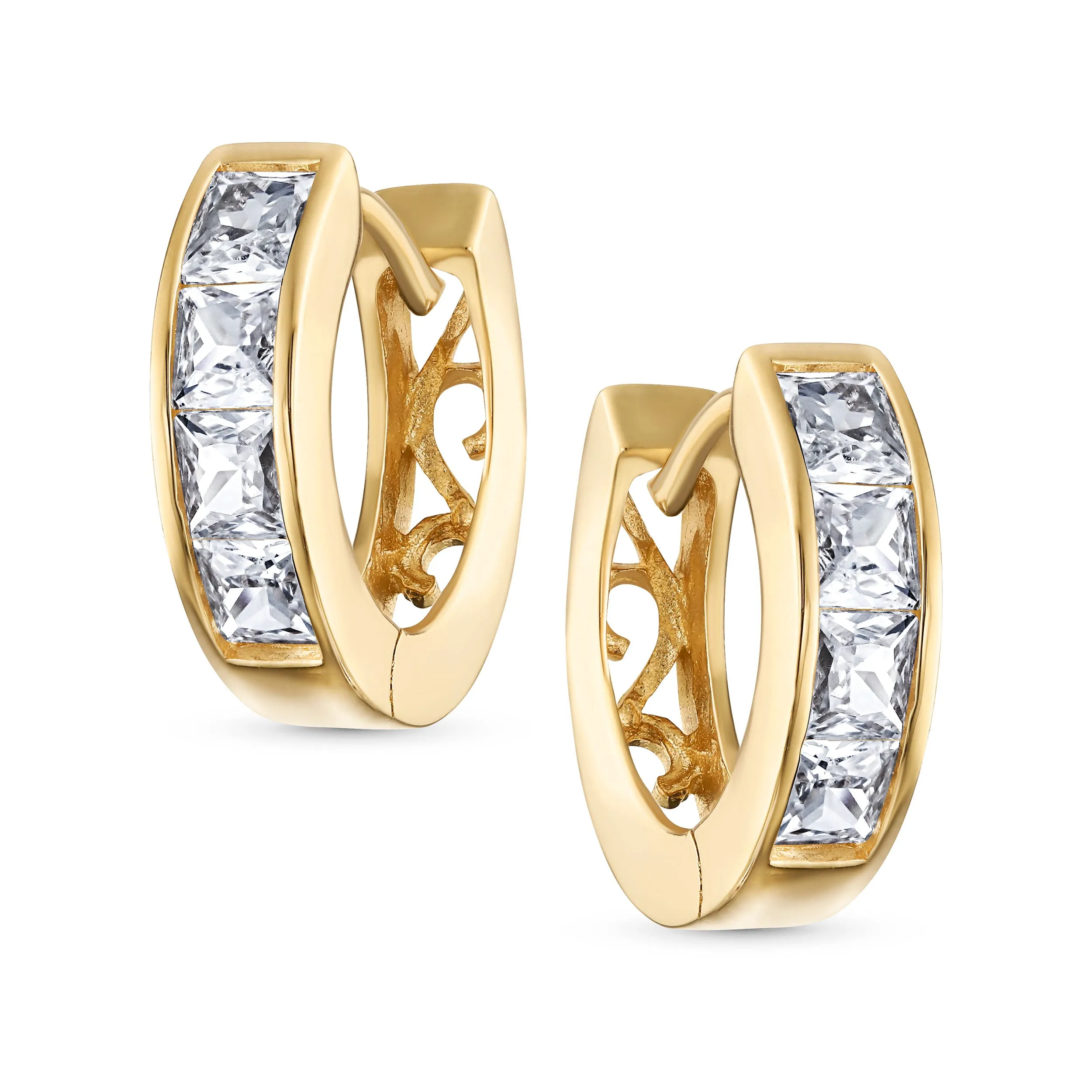 Unisex Small CZ Hoop Earrings in Gold-Plated Sterling Silver Multi-Color Options