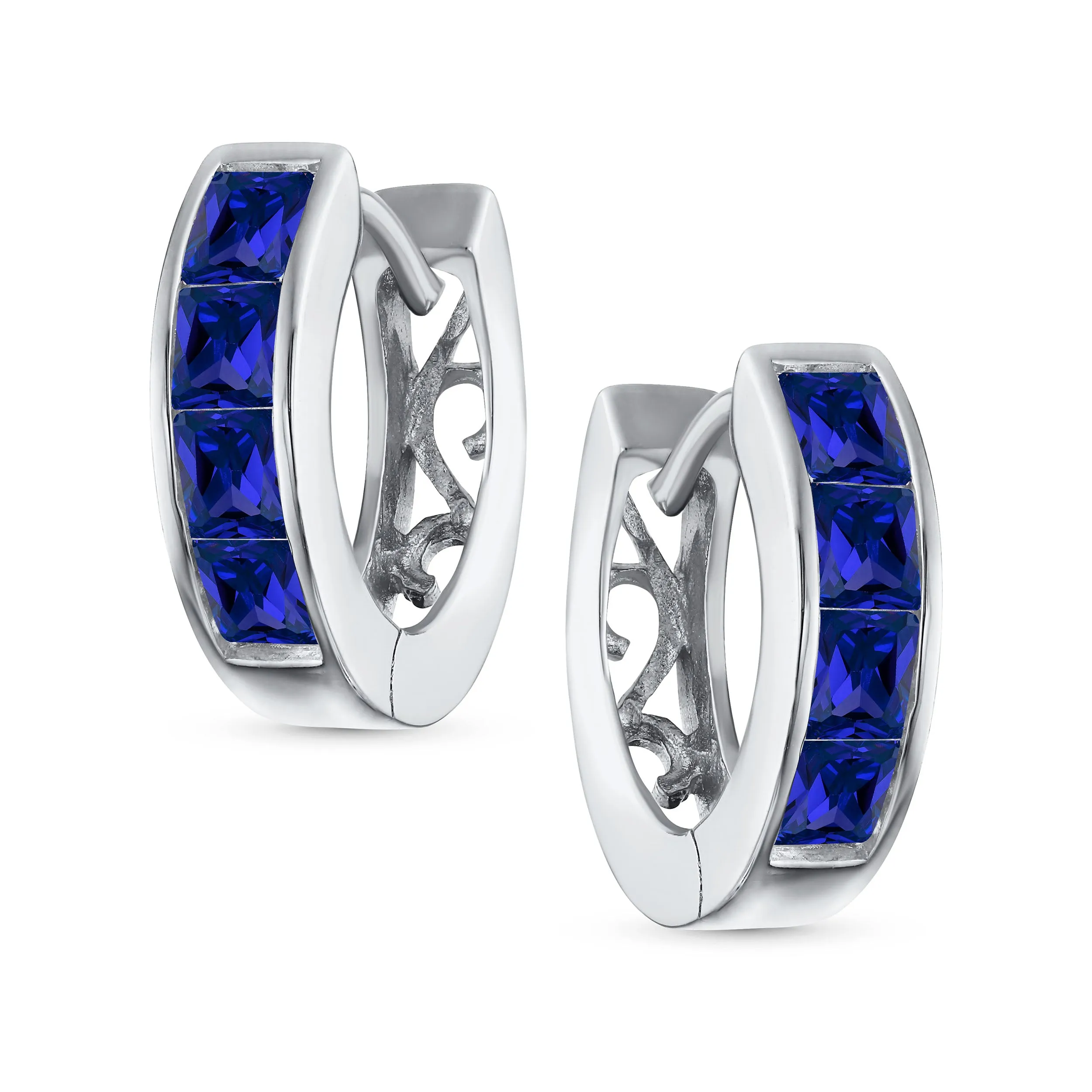 Unisex Small CZ Hoop Earrings in Gold-Plated Sterling Silver Multi-Color Options