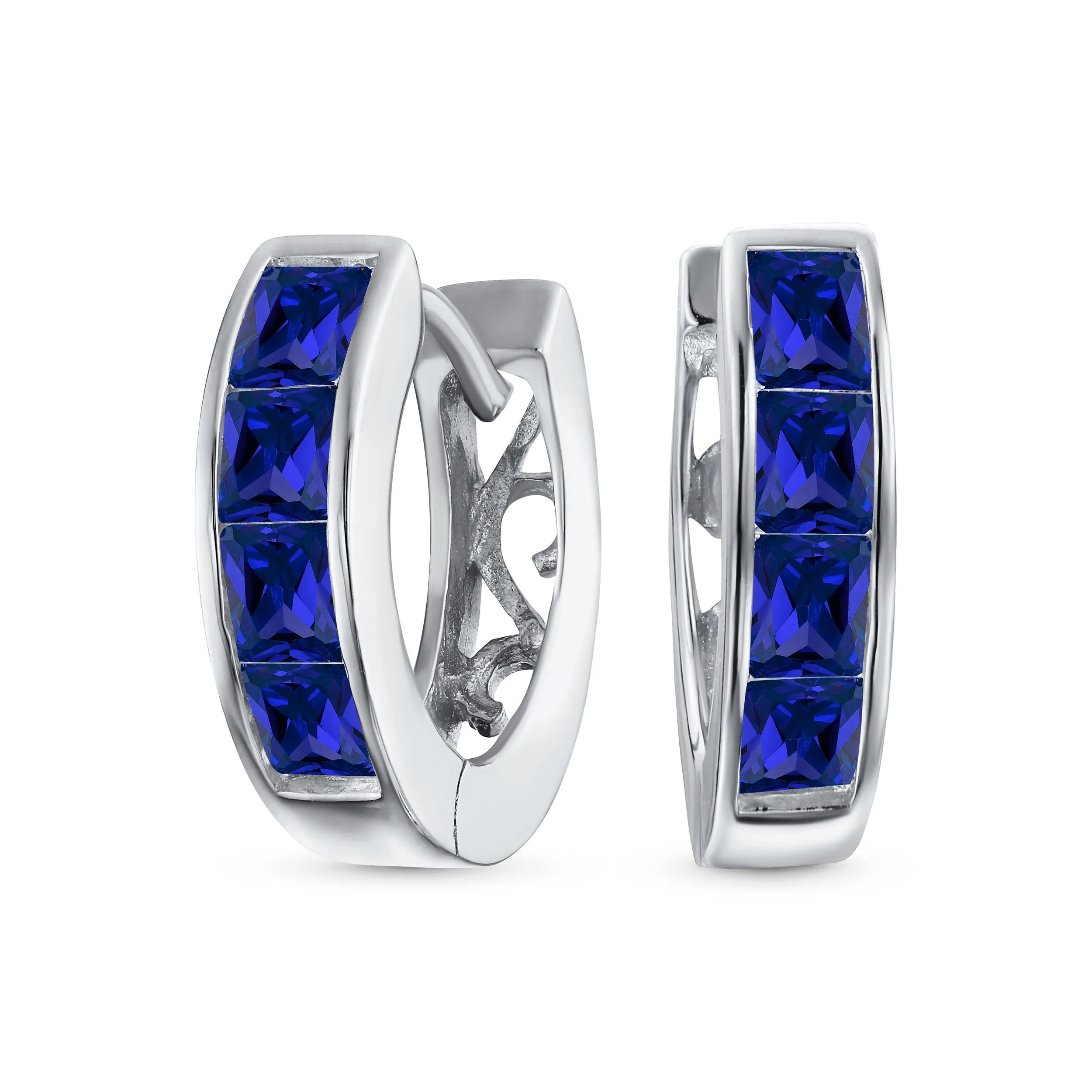 Unisex Small CZ Hoop Earrings in Gold-Plated Sterling Silver Multi-Color Options