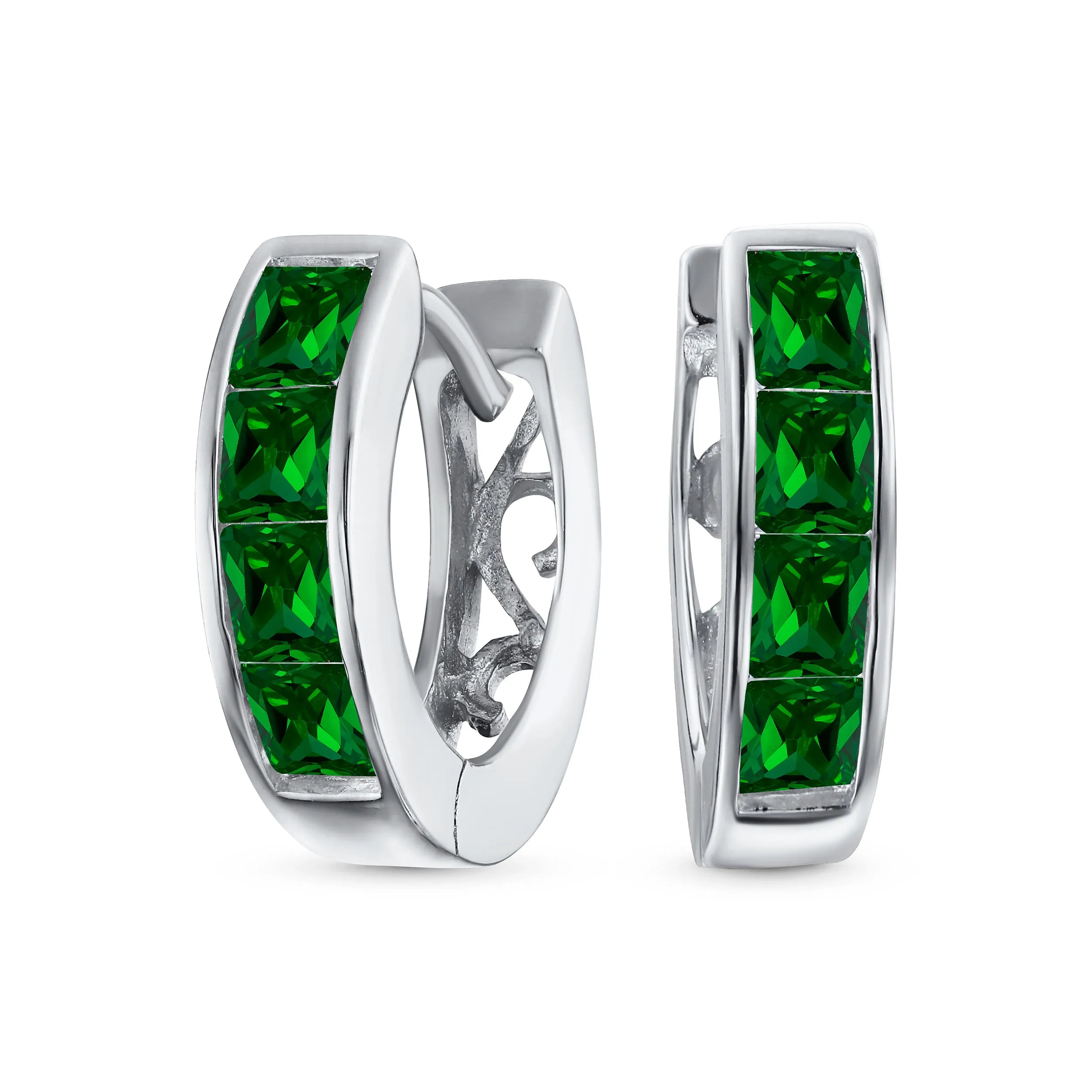 Unisex Small CZ Hoop Earrings in Gold-Plated Sterling Silver Multi-Color Options