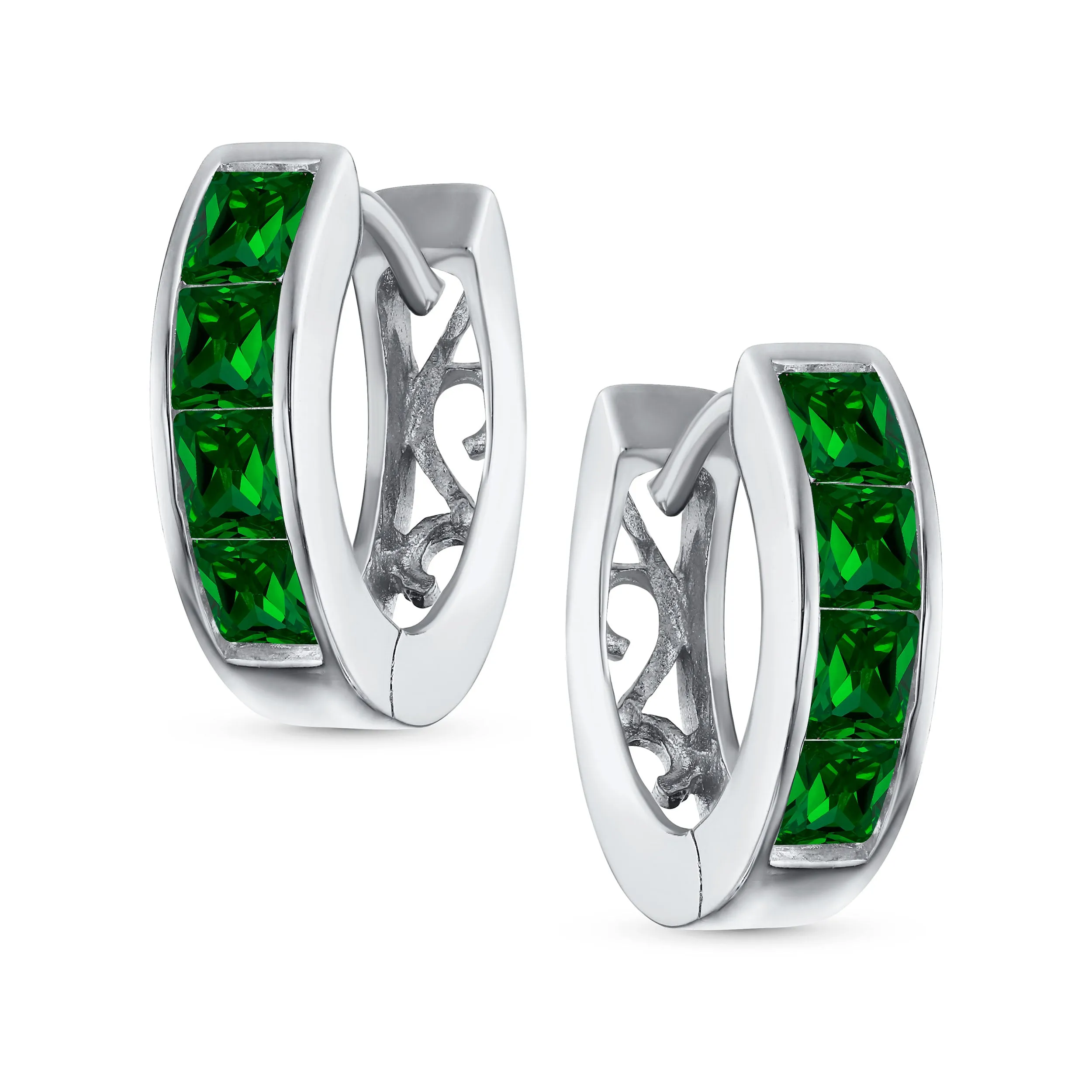 Unisex Small CZ Hoop Earrings in Gold-Plated Sterling Silver Multi-Color Options