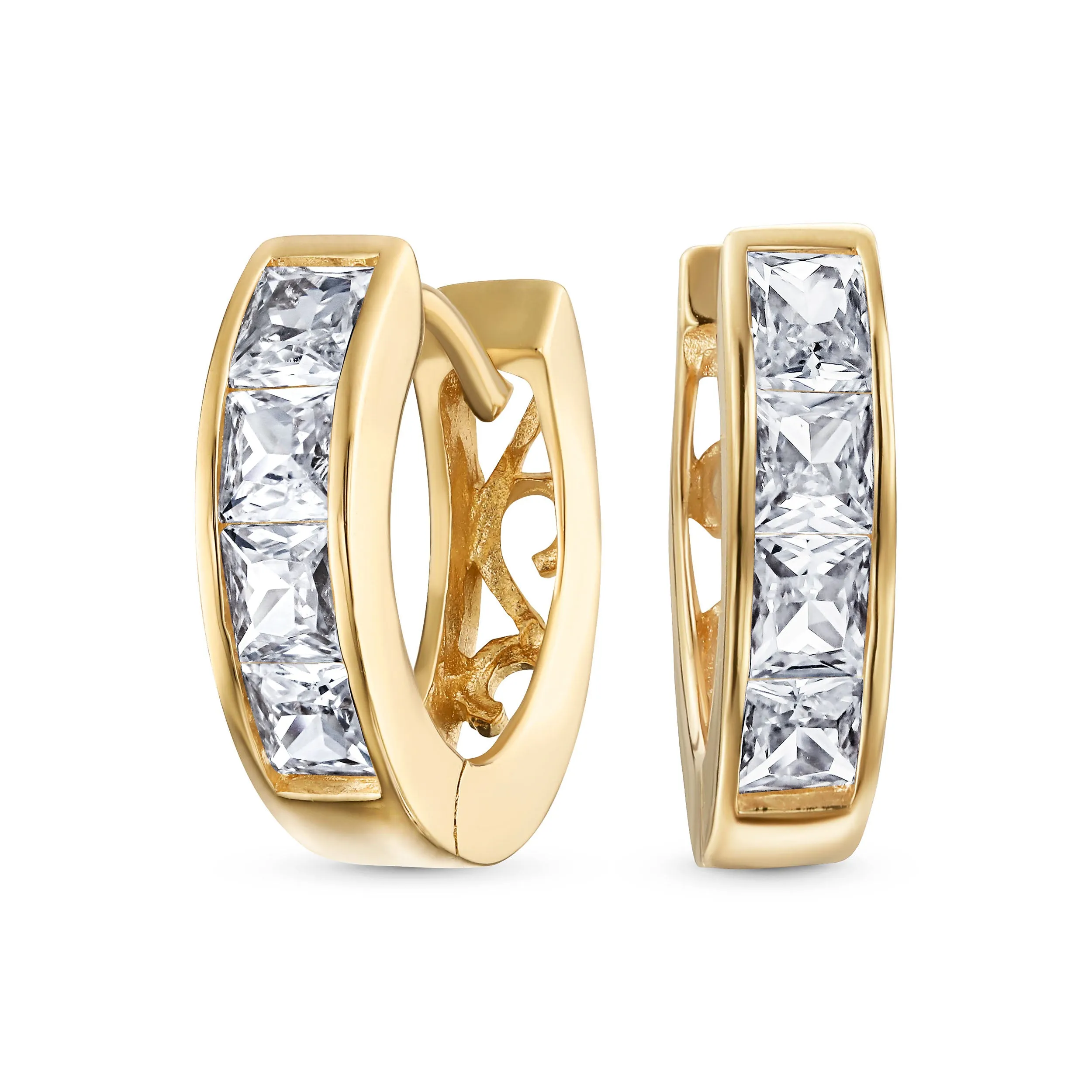 Unisex Small CZ Hoop Earrings in Gold-Plated Sterling Silver Multi-Color Options