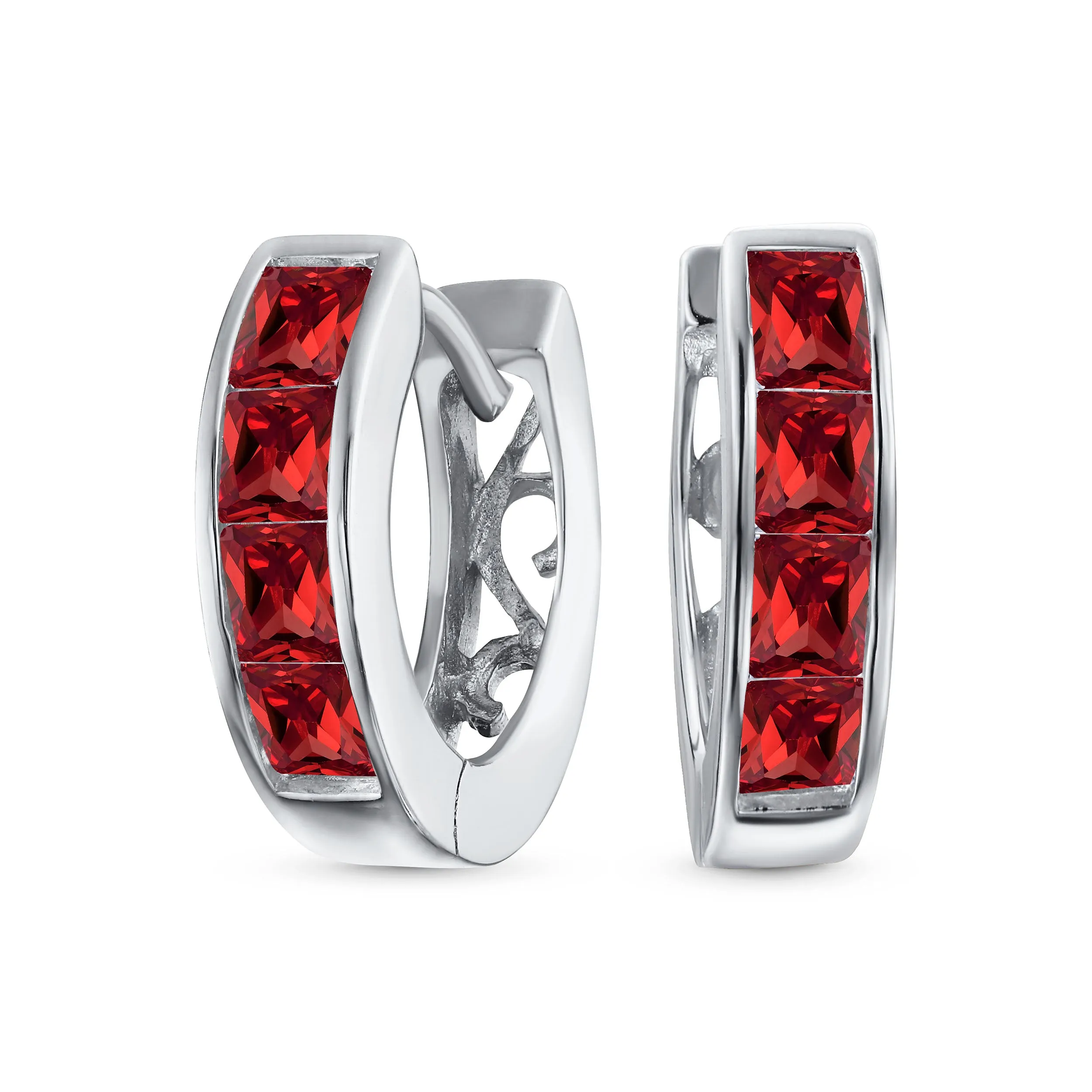 Unisex Small CZ Hoop Earrings in Gold-Plated Sterling Silver Multi-Color Options