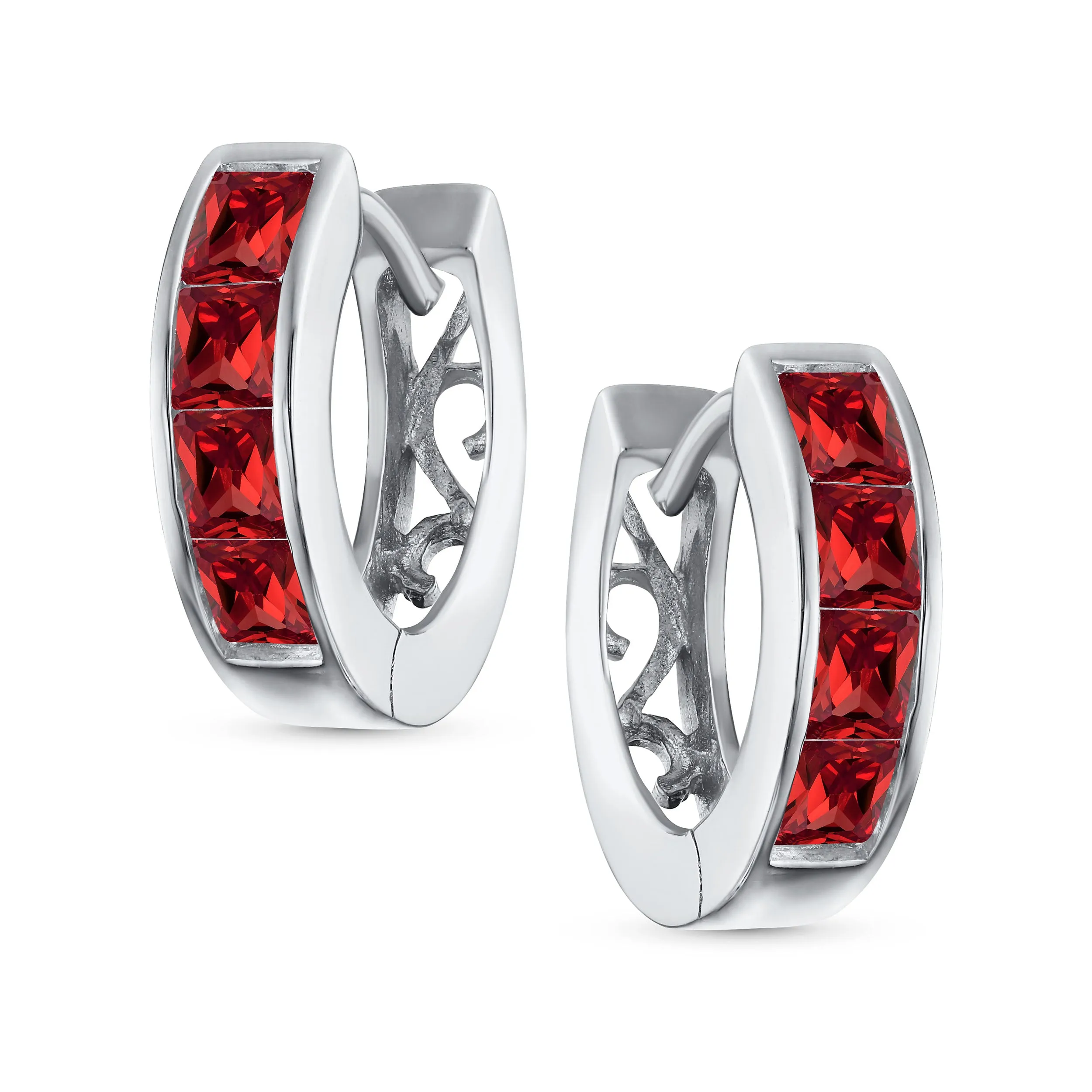 Unisex Small CZ Hoop Earrings in Gold-Plated Sterling Silver Multi-Color Options