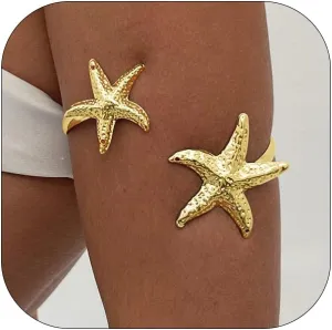 Upper Arm Cuff Bracelets for Women Gold Adjustable Starfish Arm Cuff Fashion Open Bangle Bracelet Summer Beach Starfish Accessories Jewelry for Women