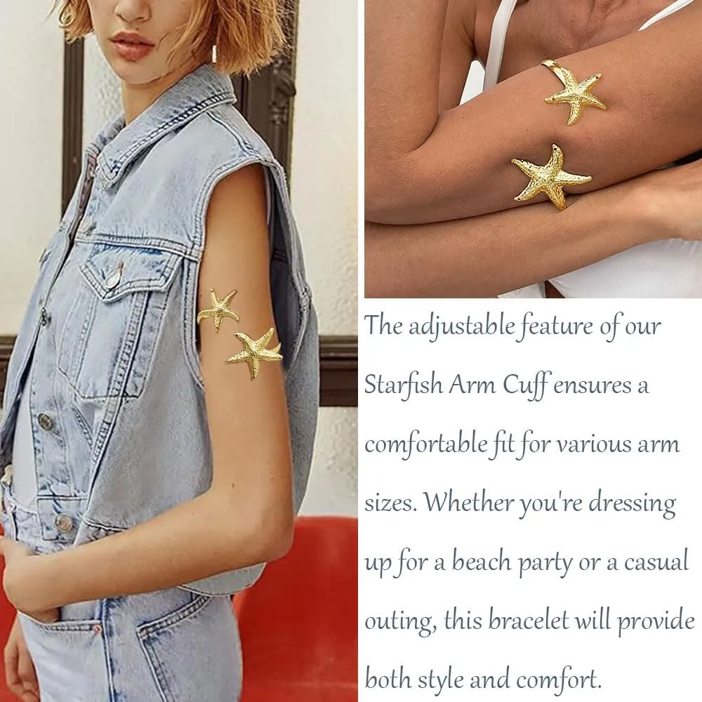 Upper Arm Cuff Bracelets for Women Gold Adjustable Starfish Arm Cuff Fashion Open Bangle Bracelet Summer Beach Starfish Accessories Jewelry for Women
