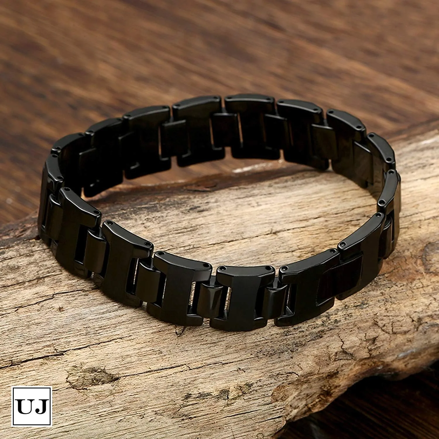 Urban Jewelry Mens Link Bracelet, Stylish Solid Tungsten Bracelet for Men (8.3 Inches, Matte Black, Shiny Black and Silver Option)