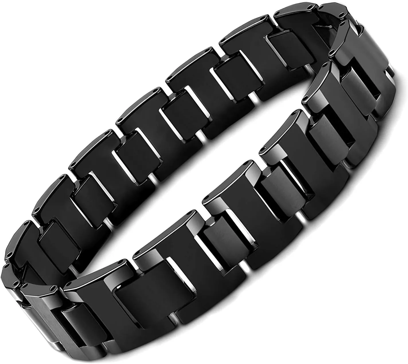 Urban Jewelry Mens Link Bracelet, Stylish Solid Tungsten Bracelet for Men (8.3 Inches, Matte Black, Shiny Black and Silver Option)