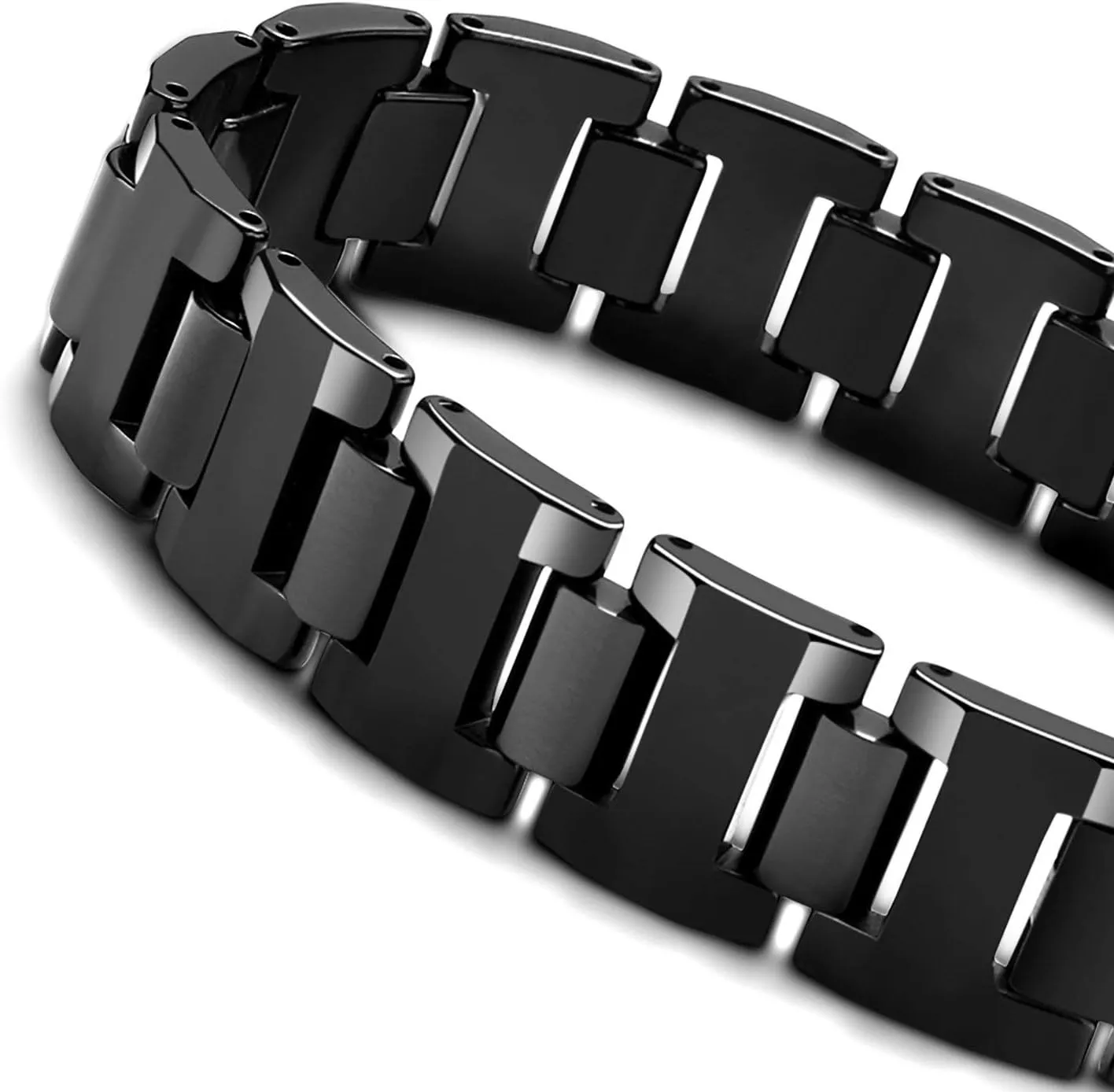 Urban Jewelry Mens Link Bracelet, Stylish Solid Tungsten Bracelet for Men (8.3 Inches, Matte Black, Shiny Black and Silver Option)