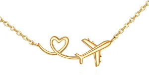 URONE Airplane Necklace 925 Sterling Silver Heart Airplane Pendant Aircraft Jewelry Gifts for Women Men