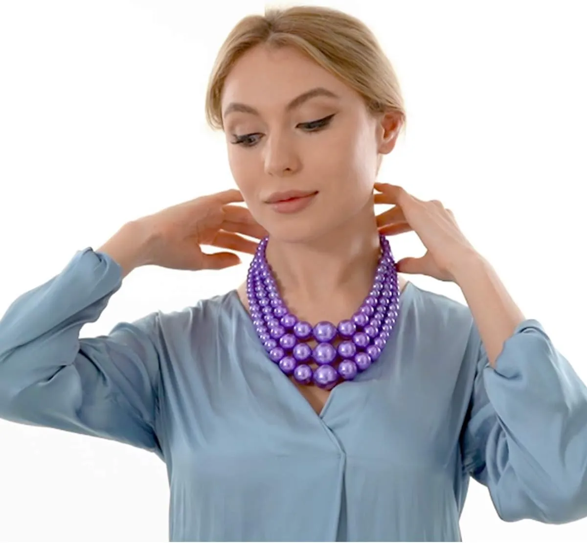 utop Large Multi Strand Chunky Pearls Necklace and Earring Set - Costume Jewelry for Women