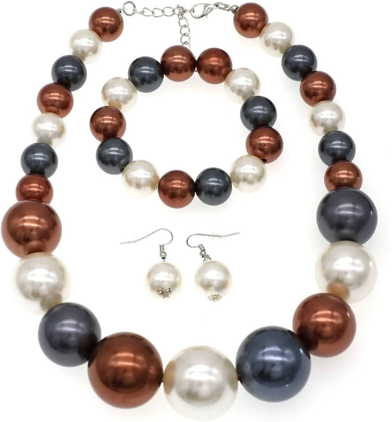 utop Large Multi Strand Chunky Pearls Necklace and Earring Set - Costume Jewelry for Women