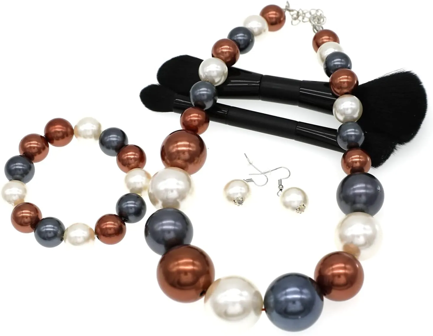 utop Large Multi Strand Chunky Pearls Necklace and Earring Set - Costume Jewelry for Women