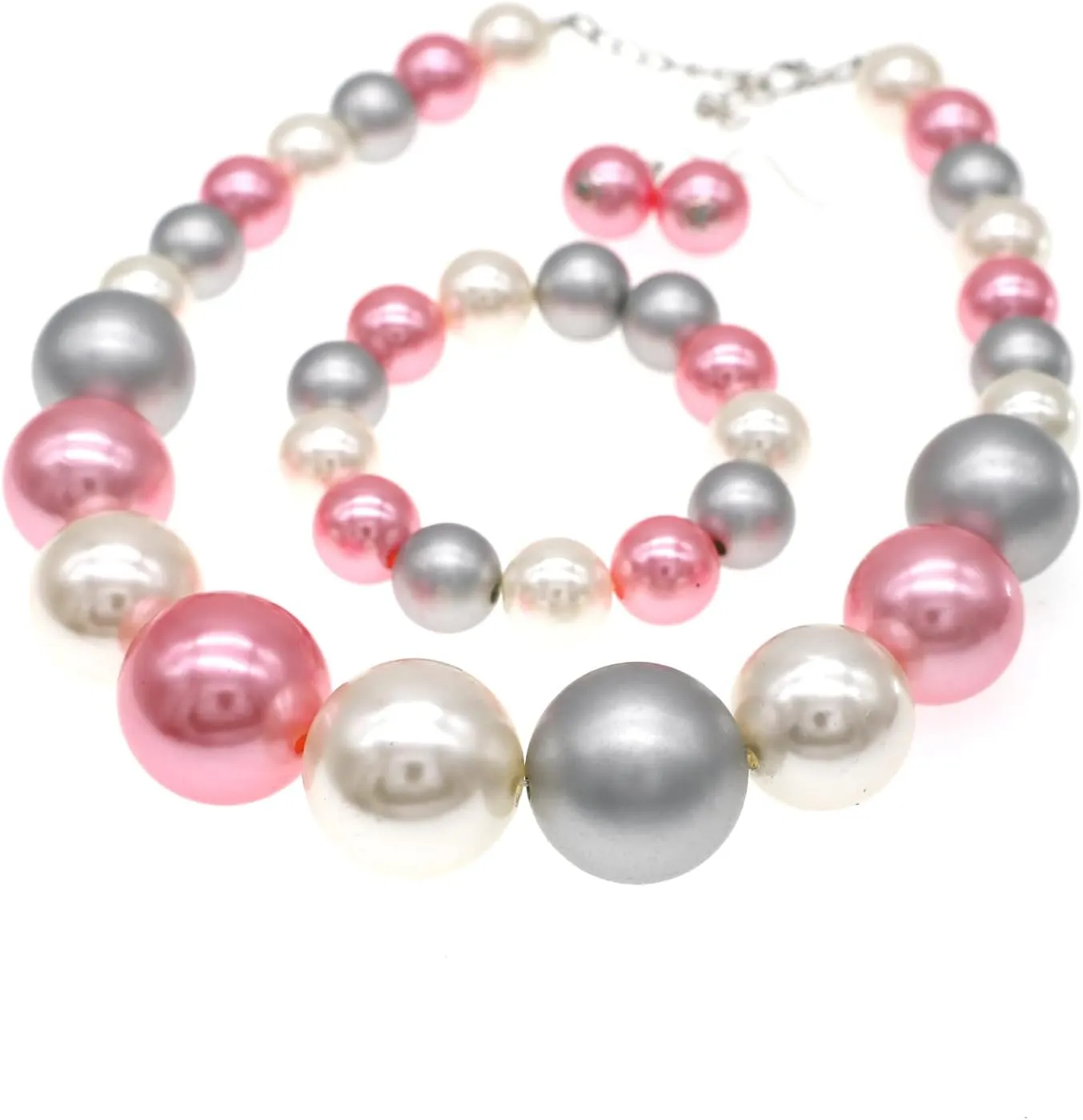 utop Large Multi Strand Chunky Pearls Necklace and Earring Set - Costume Jewelry for Women