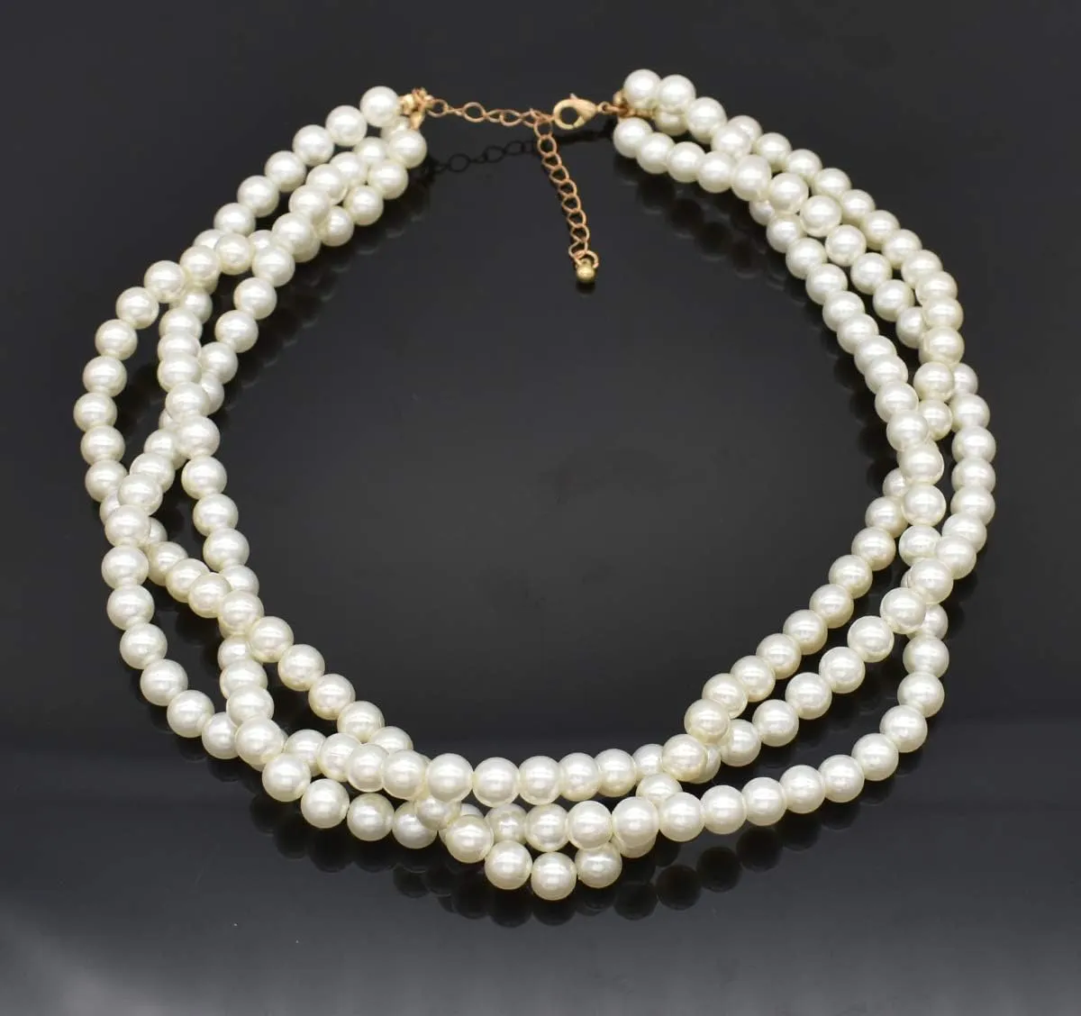 utop Large Multi Strand Chunky Pearls Necklace and Earring Set - Costume Jewelry for Women