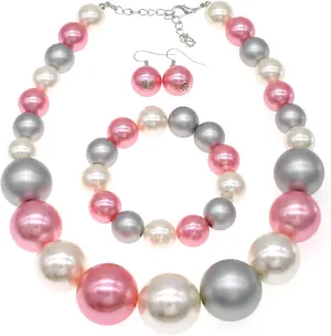 utop Large Multi Strand Chunky Pearls Necklace and Earring Set - Costume Jewelry for Women