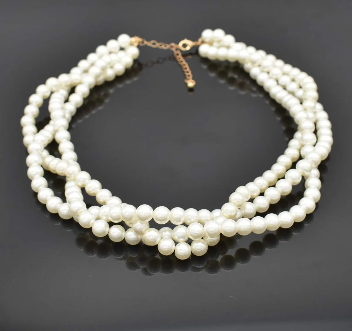 utop Large Multi Strand Chunky Pearls Necklace and Earring Set - Costume Jewelry for Women